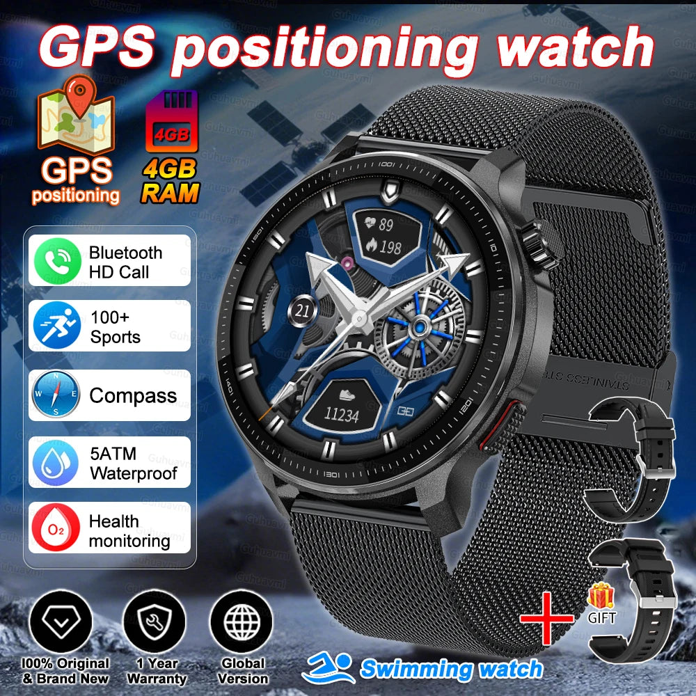 Smart watch Men4GB Memory With GPS Offline Maps Music Video Player Custom dial AMOLED display Sports Swim Waterproof Smart watch