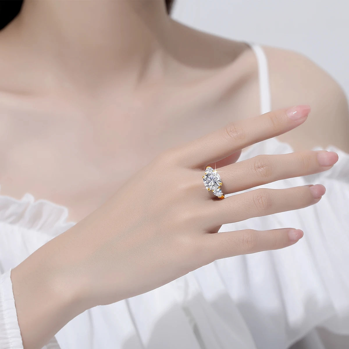 5ct Cushion Cut 3 Stone Moissanite Ring Gold With GRA Certificate D Color VVS1 Eternity Engagement Jewelry For Women Gifts Sale