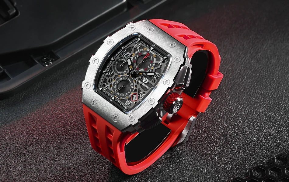 TSAR BOMBA Watch for Men Top Brand Luxury Waterproof Quartz Wristwatch Tonneau Clock Gift Chronograph Rectangle Mens Watch