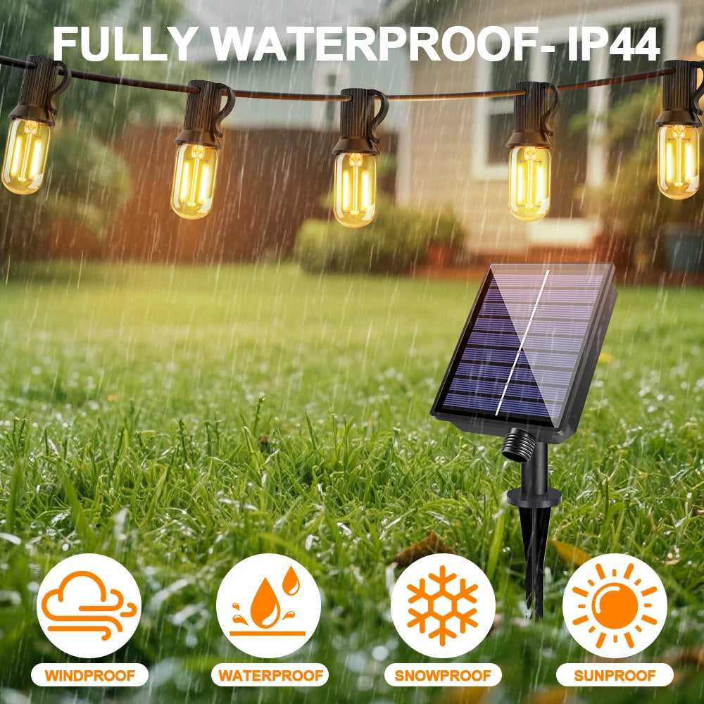 Solar String Light Outdoor Waterproof T22 Bulbs LED Solar Powered Patio Lights for Outside Porch Backyard Bistro Garden Market
