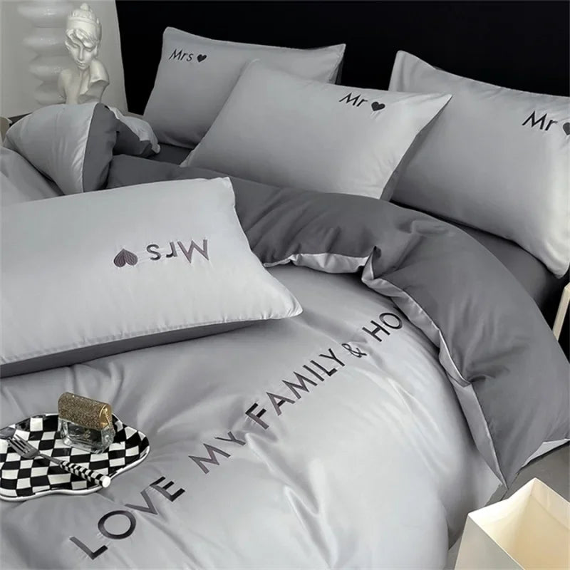 Luxury Nordic Egyptian Cotton Bedding Set King Queen Double Twin Size with Sheet Duvet Cover Pillowcase 1/2 People Bedroom Decor
