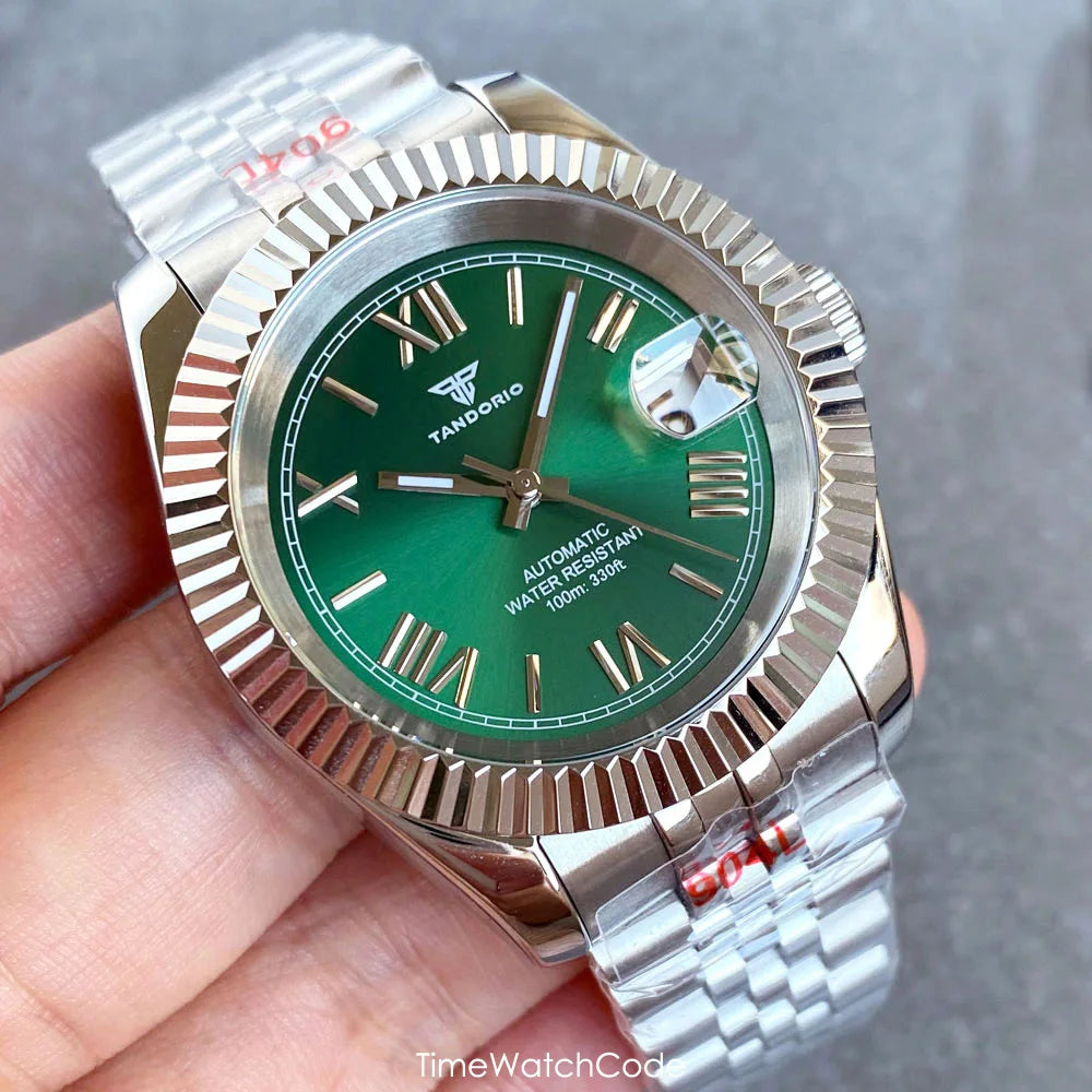 Montre automatique de luxe Tandorio Business pour homme, mouvement NH35A, cadran classique à chiffres romains, lunette cannelée, verre saphir, 36/39 mm