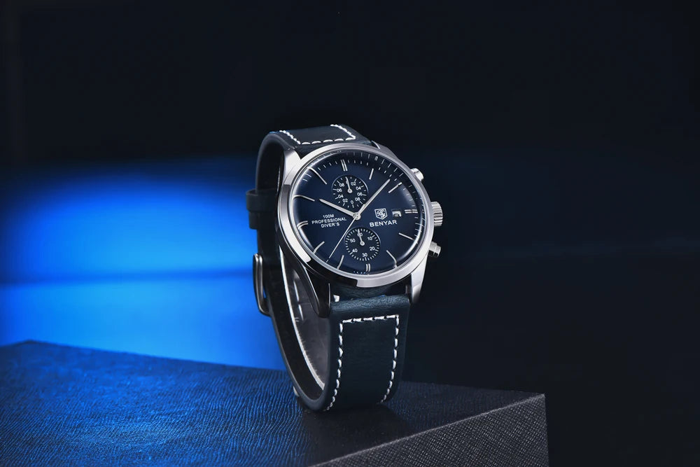 BENYAR Men Quartz Wristwatches Luxury Brand Chronograph Leather Sports Watch For Men Military 100M Waterproof Reloj Hombre 2023