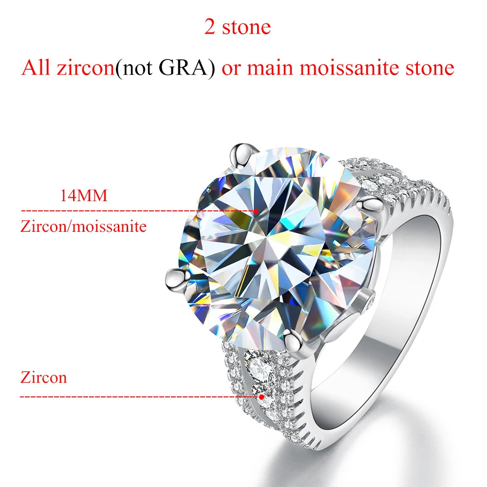 Luxury D Color 10 Carat Moissanite Rings for Women 925 Sterling Silver Brilliant Round Lab Diamond Wedding Anniversary Ring Gift