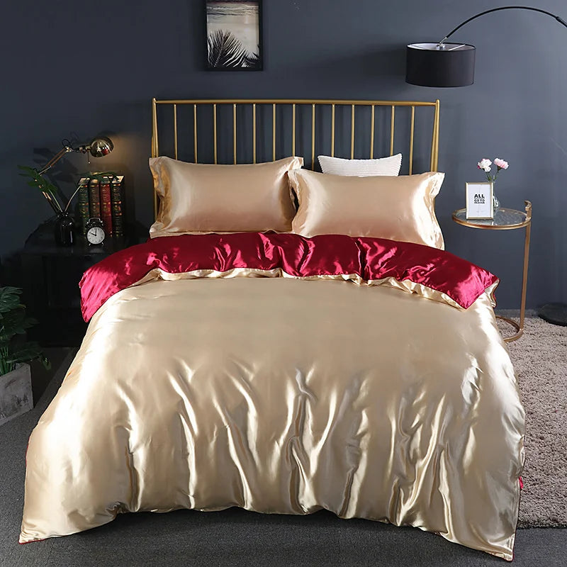 High End Mulberry Silk-Blending Fabric Duvet Cover Set Luxury King Size Bedding Set Silky Quilt Cover and Pillowcase No Sheet