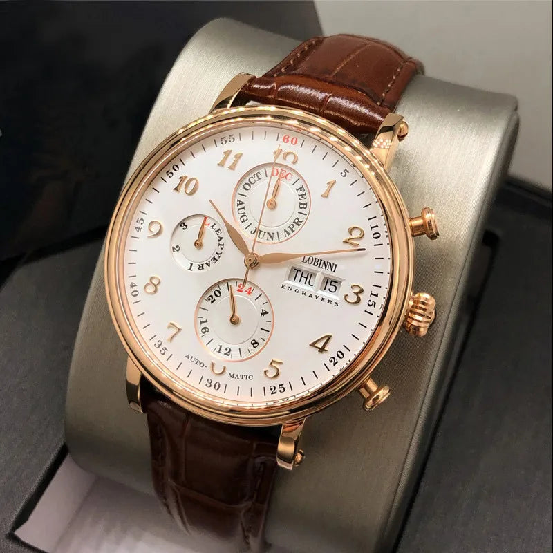 LOBINNI Luxury Brand Switzerland Perpetual Calendar Automatic Mechanical Men's Watches Sapphire Multi-function Clock L13019-8