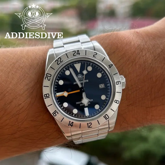 ADDIESDIVE AD2035 Watch For Men Swiss Ronda 515-24H BGW9 Luminous 20Bar Waterproof Bubble Mirror Glass GMT Quartz Watches reloj