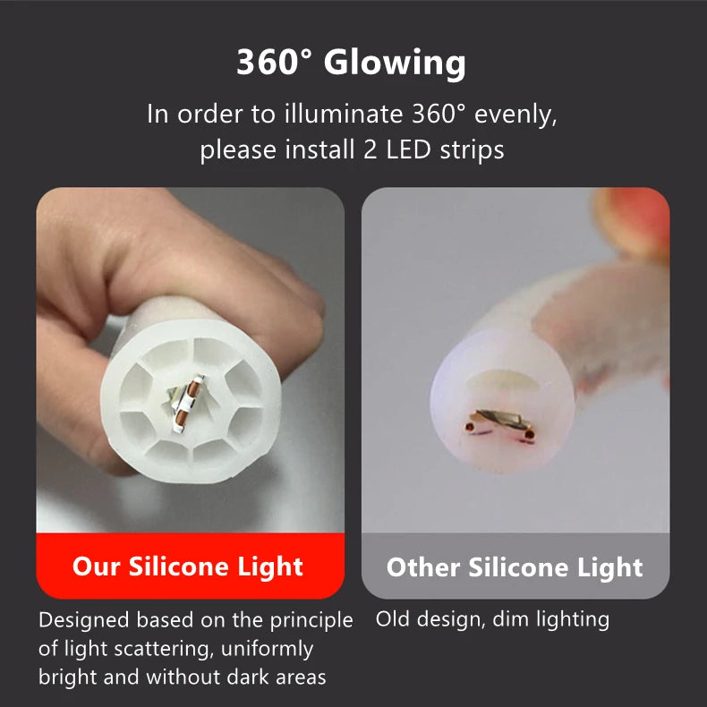 Round Flexible Silicone Strip Light 360 Degree Glowing IP65 Outdoor LED Soft Neon Tube Tape Lamp DIY Minimalist Linear Lighting