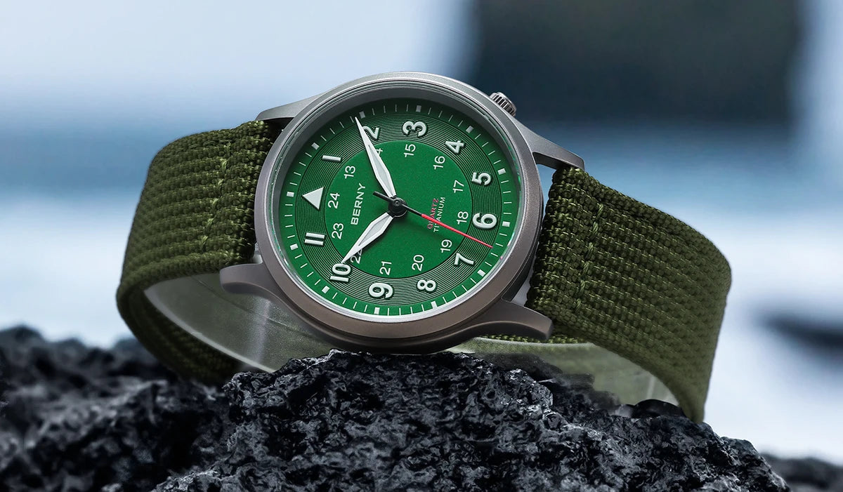 BERNY Full Titanium Watches for Men Outdoor Quartz Men's Field Pilot Wristwatch VH31 Super Luminous Sapphire Easy Read Watch