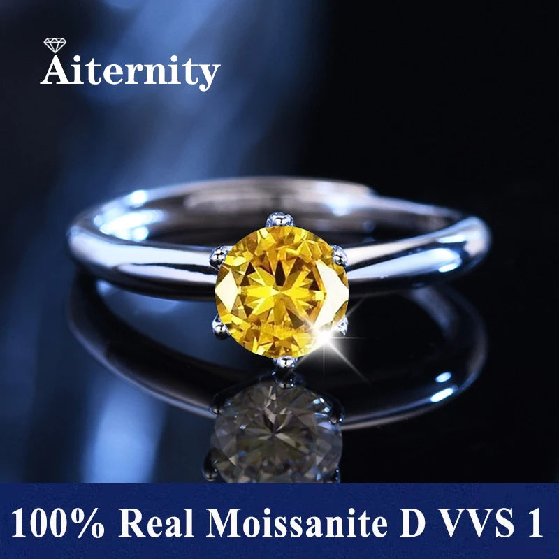 100% Real Moissanite Ring Adjustable Size S925 Sliver D VVS1 Pass Diamond Test Pen GRA Certificate 18K Plating Rings for Women