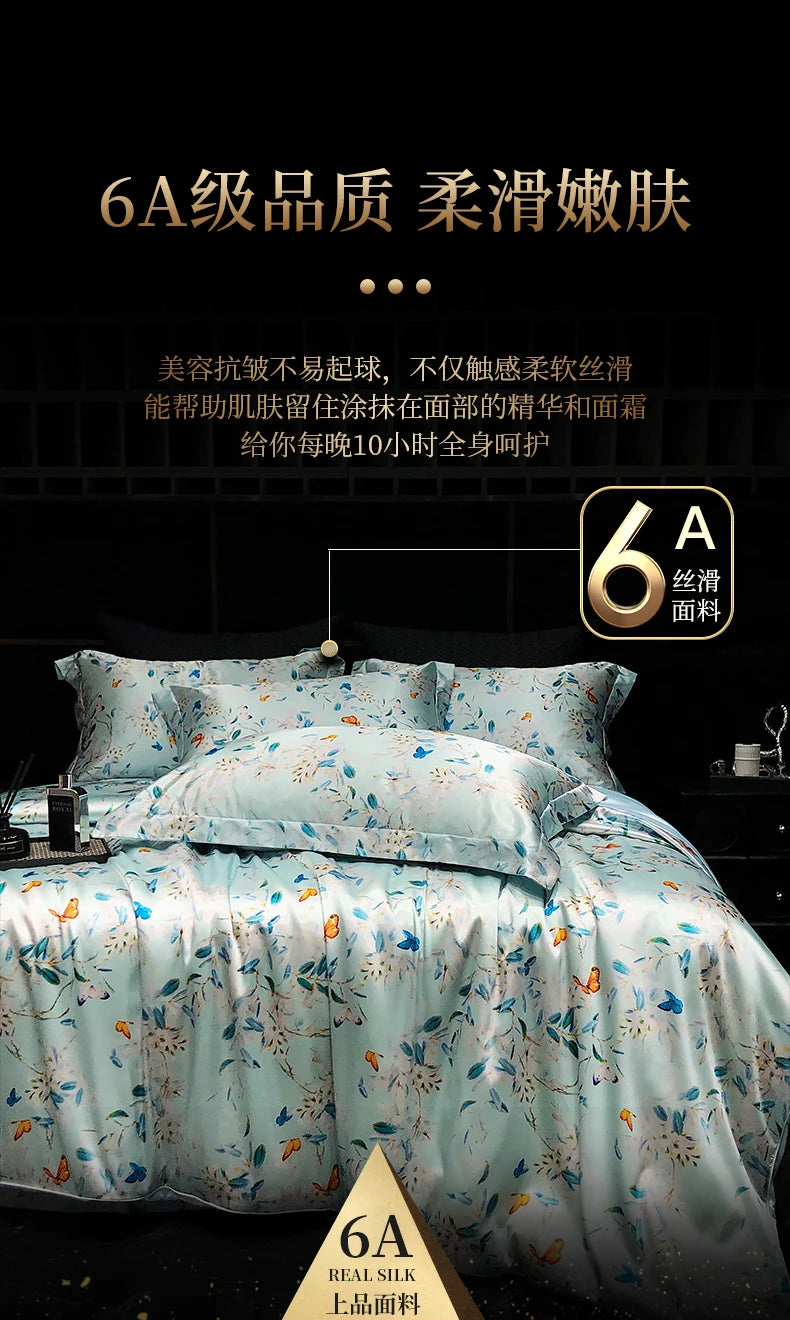 Luxury Palace Style Silk Bedding Set HighEnd Soft Silky Satin Quilt Cover Set Printed Queen King Duvet Cover Gift for Your Lover