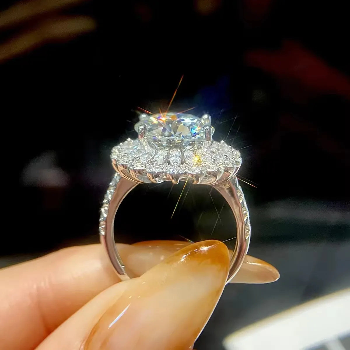 Houtros 5CT Large Moissanite Diamond Rings For Women 925 Sterling Silver Babysbreath Flower Wedding Ring Fine Jewelry GRA