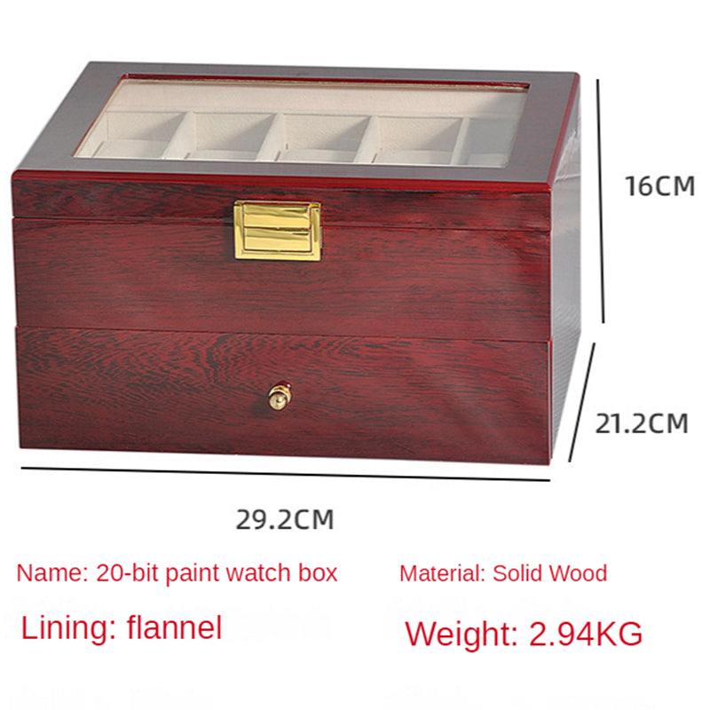 Luxury Double-Layer Watch Box Piano Lacquer Watch Organizer 20-Bit Solid Wood Men's and Women's Jewelry  Storage  Display Box