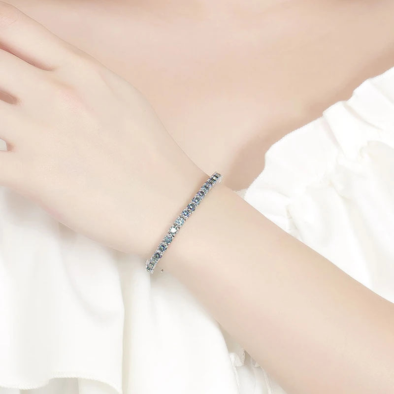 NeeTim Rainbow Colorful Moissanite Tennis Bracelet s925 Sterling Silver with White Gold Plated Chain Bracelets for Women Man