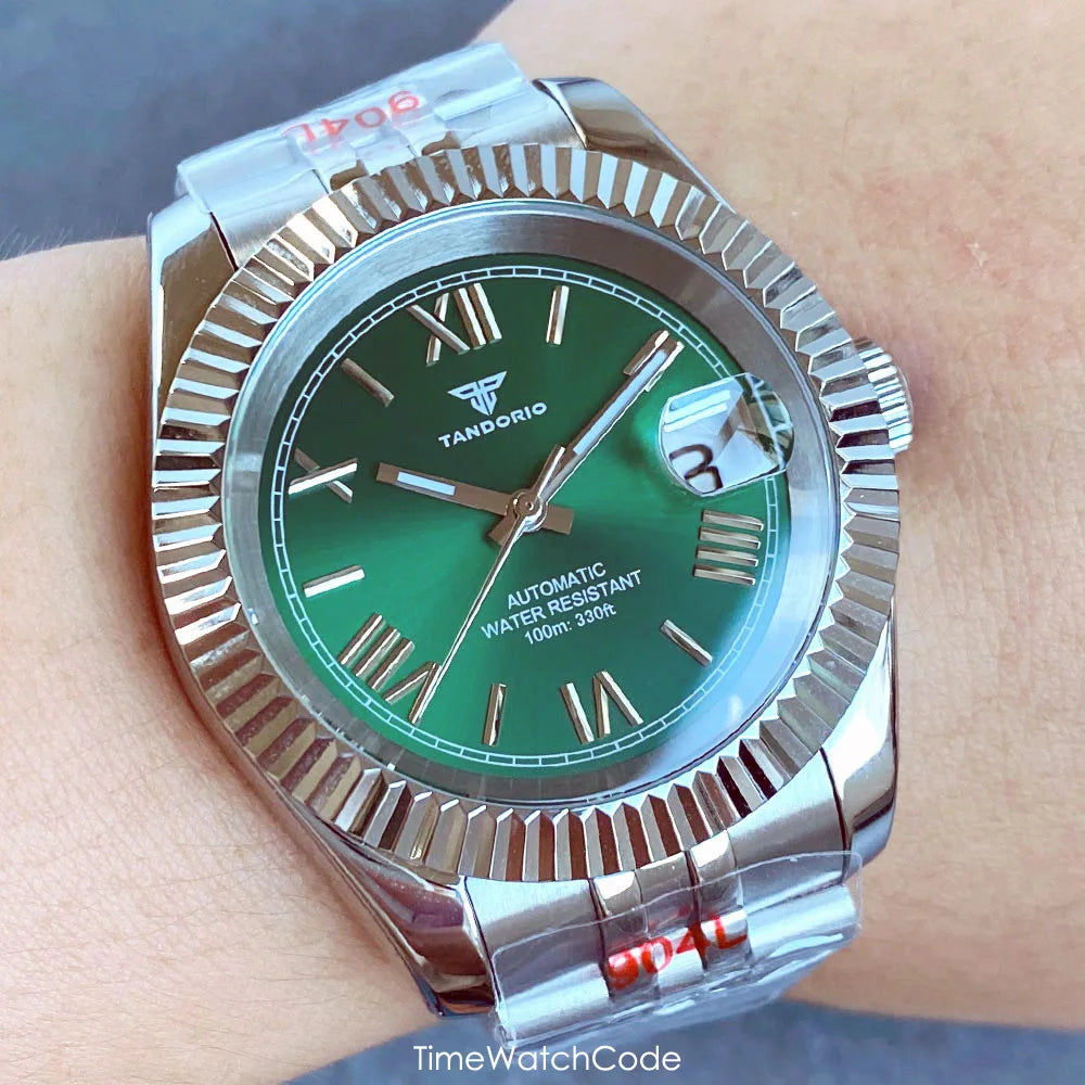 Montre automatique de luxe Tandorio Business pour homme, mouvement NH35A, cadran classique à chiffres romains, lunette cannelée, verre saphir, 36/39 mm