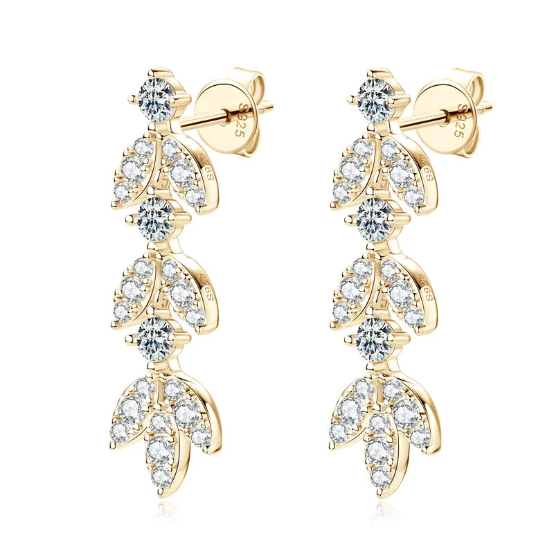 AINUOSHI 925 Sterling Silver Moissanite Earrings Leaf-Shape Drop Dangle Earrings for Women Anti-allergy Silver 925 Jewelry Gift