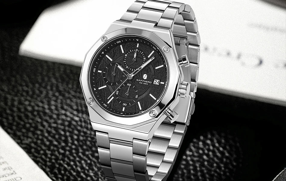 SAPPHERO Rose gold Watch Mens Watch Luxury  Stainless Steel Quartz Watch Business Waterproof Luminous Calendar Wristwatch Gift