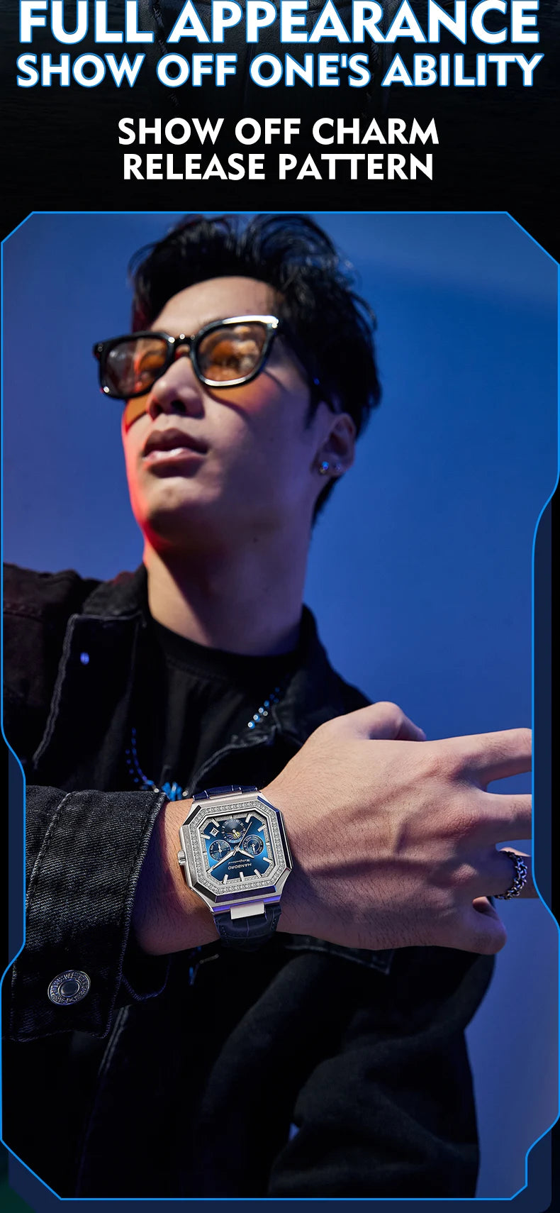 HANBORO Square Men's Fully Automatic Mechanical Watch Multi functional Fashion Trend Watch