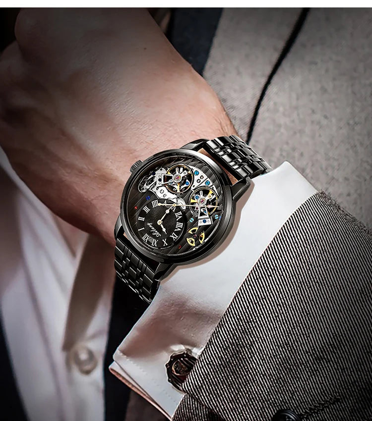 Montre de luxe AILANG pour homme, marque haut de gamme, automatique, lumineuse, noire, double tourbillon, étanche, mécanique, Relogio