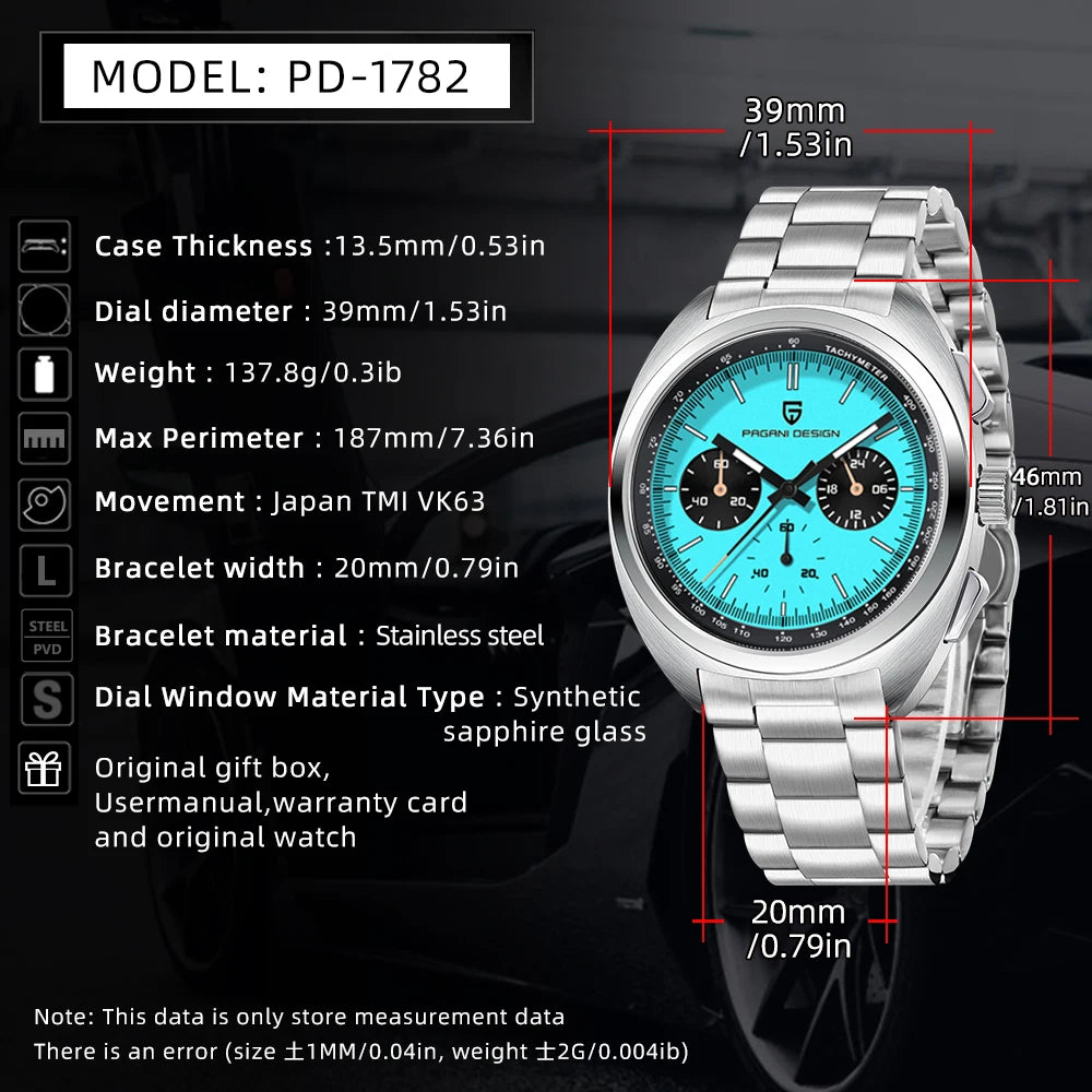 2025 New PAGANI DESIGN Men's Watches Top Luxury Quartz Watch For Men VK63 Chronograph Wristwatch Luminous AR Sapphire Clock Gift