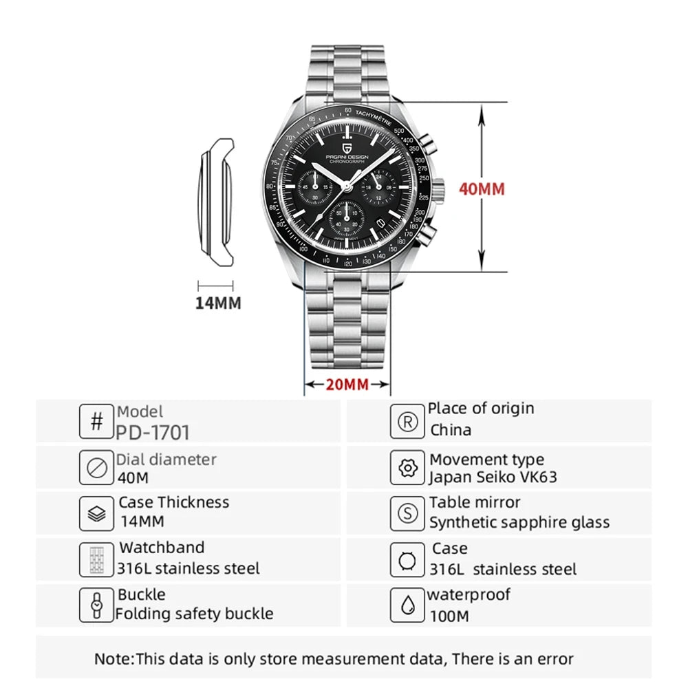 PAGANI DESIGN 2025 Moon Watch For Men Top Brand Luxury Quartz Mens Watches Chronograph Luminous Sapphire Mirror Waterproof Clock