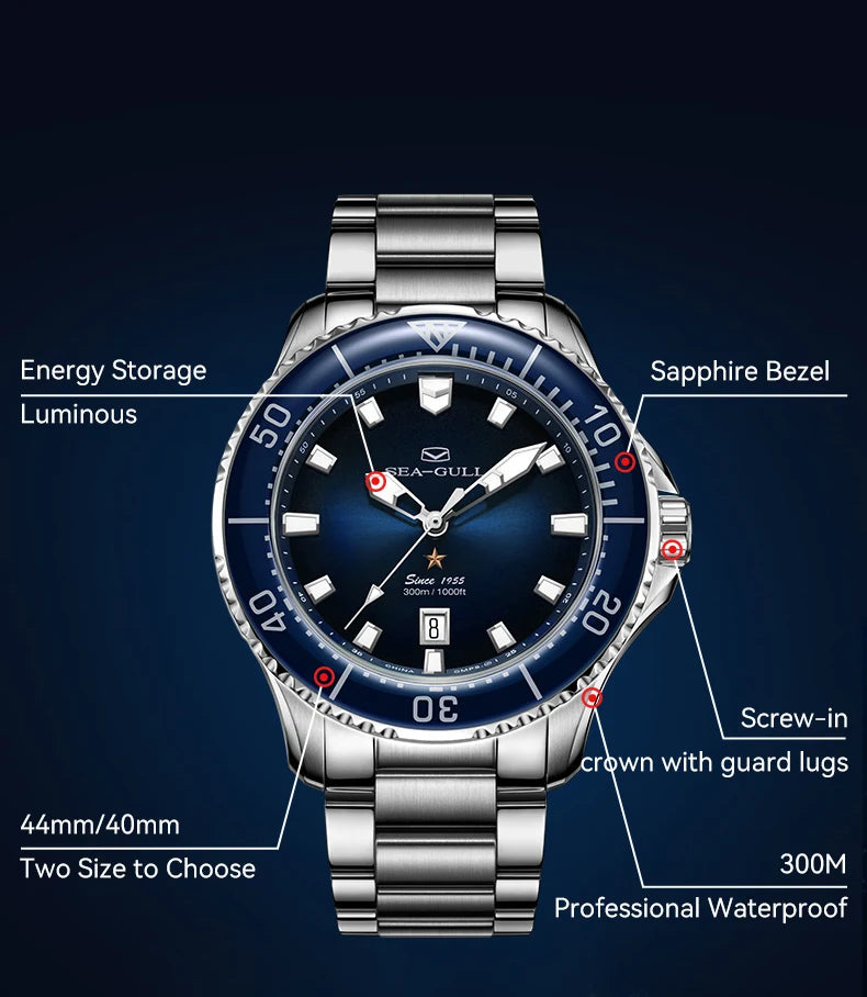 Seagull 40mm Ocean Series Pro Wristwatch relogio masculino Men's Automatic Mechanical Watch 300m Diving Sapphire Crystal 1213