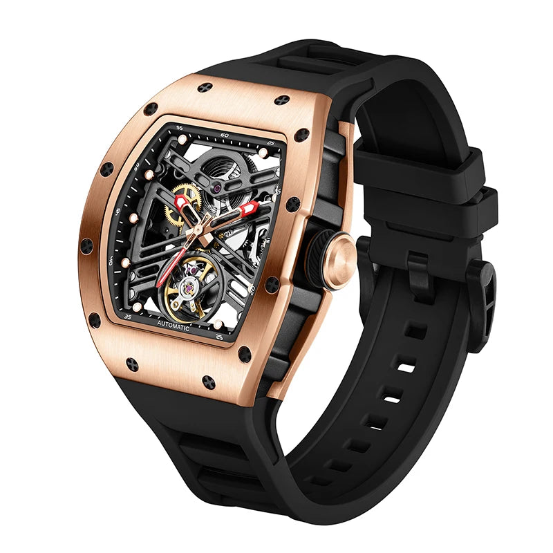 Carbon Fiber Mechanical Watch Cyberpunk Style Waterproof Crystal Dial Collector's Limited Edition Fashion Sport Wristwatch