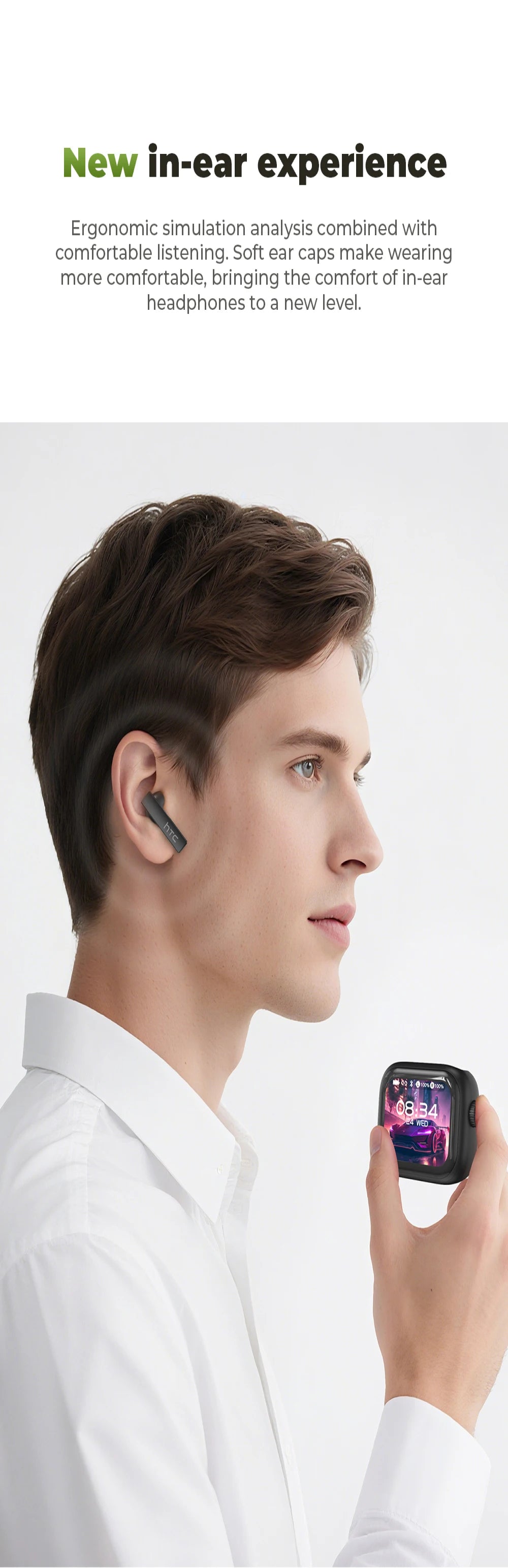 HTC NE40 Earphones Bluetooth V6 TWS Sports AI Translator Earbud Noise Reduction Wireless Headphones With Mic