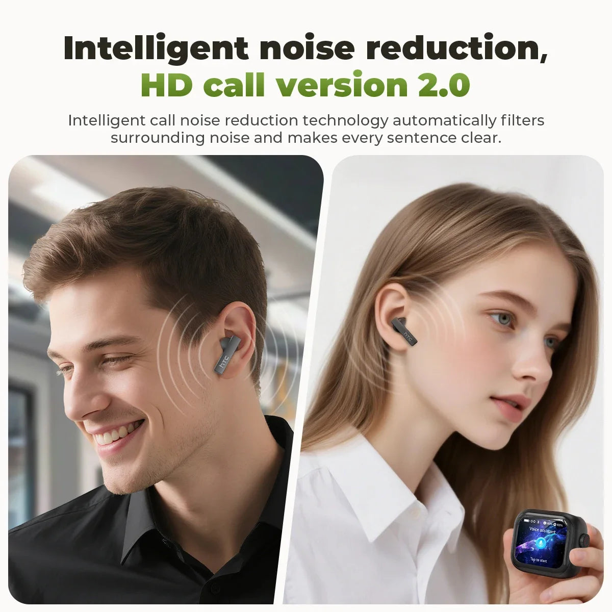 HTC NE40 Earphones Bluetooth V6 TWS Sports AI Translator Earbud Noise Reduction Wireless Headphones With Mic