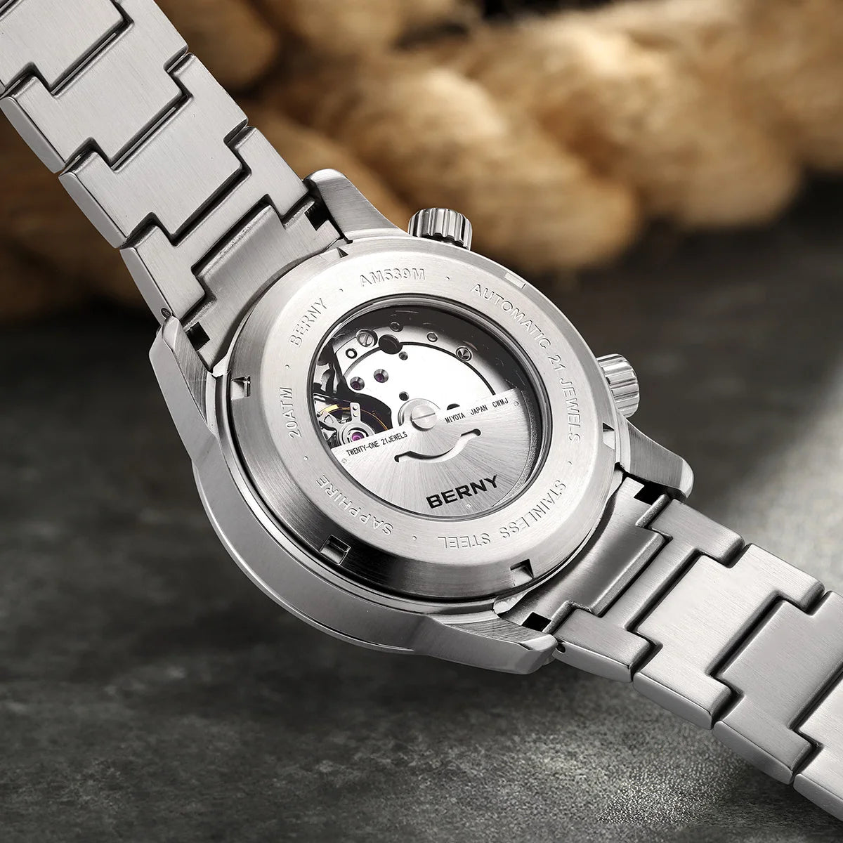 BERNY Automatic Diver Men Watch 200M Waterproof Miyota 8215 Sappire AR Coated Silicone Sports Swim Wristwatch Men's Diver Watch