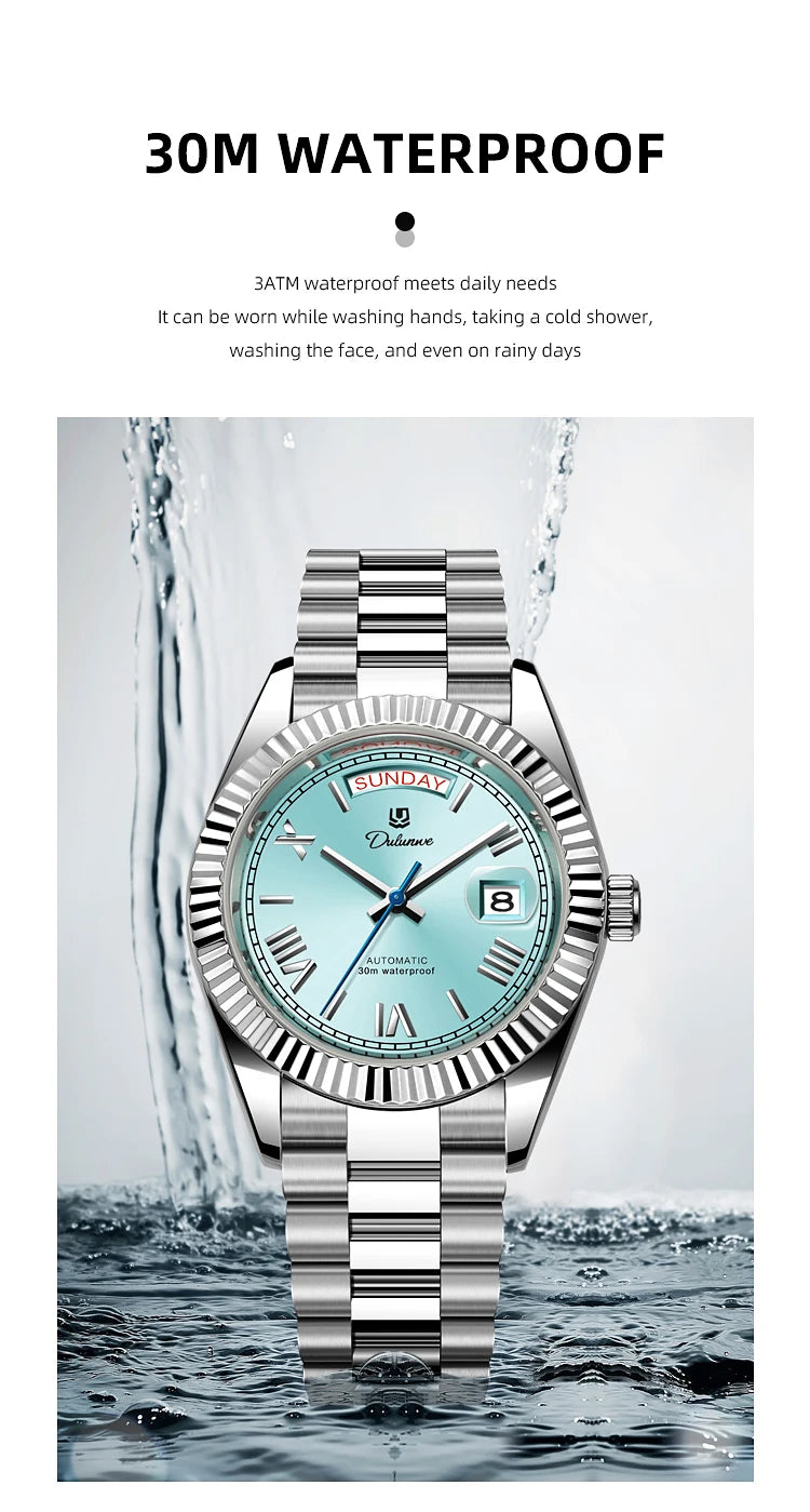 Dulunwe Datejusts Mechanical  Movement Watches For Men Automatic Mechanical Watches Calendar Waterproof Men Watch