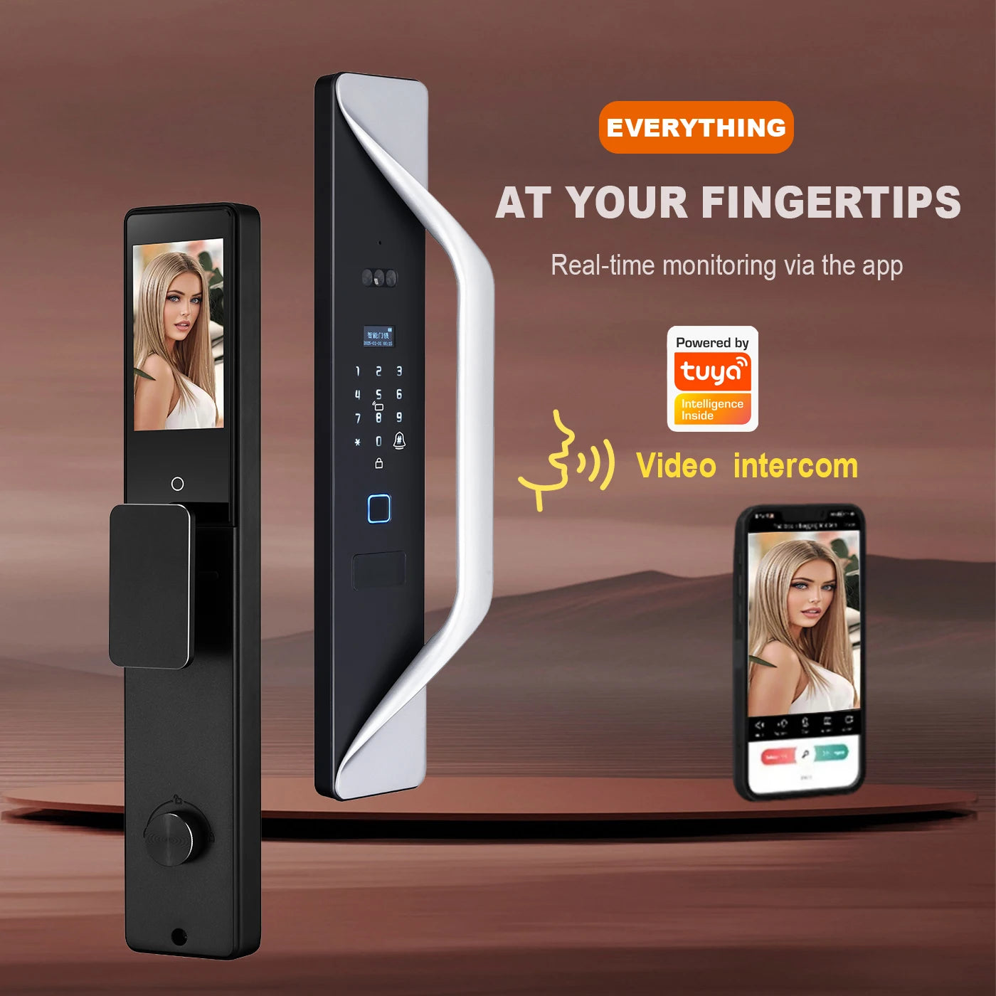Tuya App Smart Lock Household Anti-theft Door Fingerprint Lock With Camera Password Lock Large Door Lock