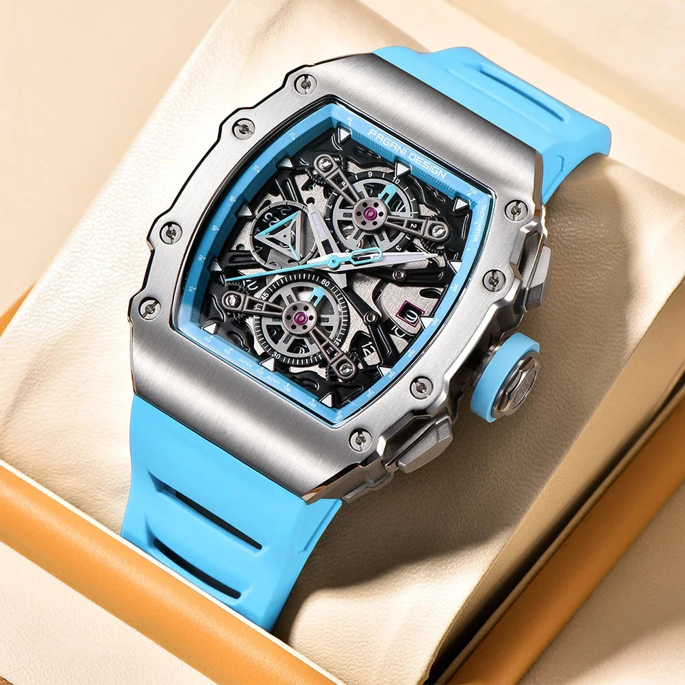 Pagani Design Men's Quartz Watches Japan Movt Skeleton Dial Waterproof Sport Rectangle Sapphire Glass Chronograph Watch For Men