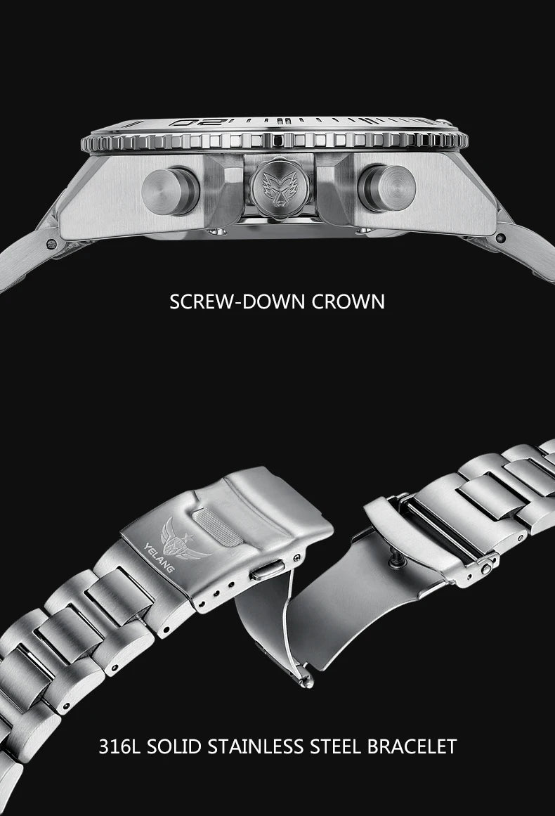 YELANG New Design Human Kinetic Energy Watches Waterproof 100m H3 Gas Self luminescent Nightlight 10Bar Diving Grade V1035