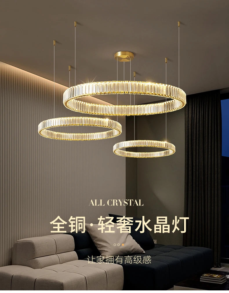 Modern Living Room Crystal Chandelier Led Remote Control Dimmable Led Pendant Lights Luxury Steel Adjust Hanging Lamp Fixture