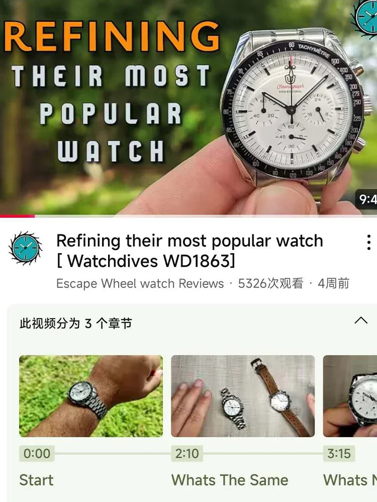 Watchdives WD1863 Quartz Watch VK63 Chronograph Movement Bubble Sapphire Crystal 10Bar Waterproof Luminous 39mm Vintage Watches