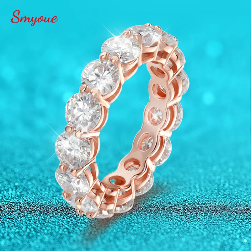 Smyoue 3/3.5/5mm Rose Gold Color All Moissanite Rings for Women Sparkling Wedding Ring 925 Sterling Silver Classic Jewelry Bands