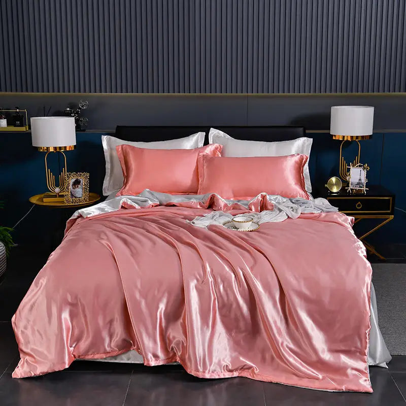 Luxury Blending Natural Mulberry Silk Duvet Cover Set with Fitted Sheet High-end Satin Silky King Size Bedding Set Queen Bed Set