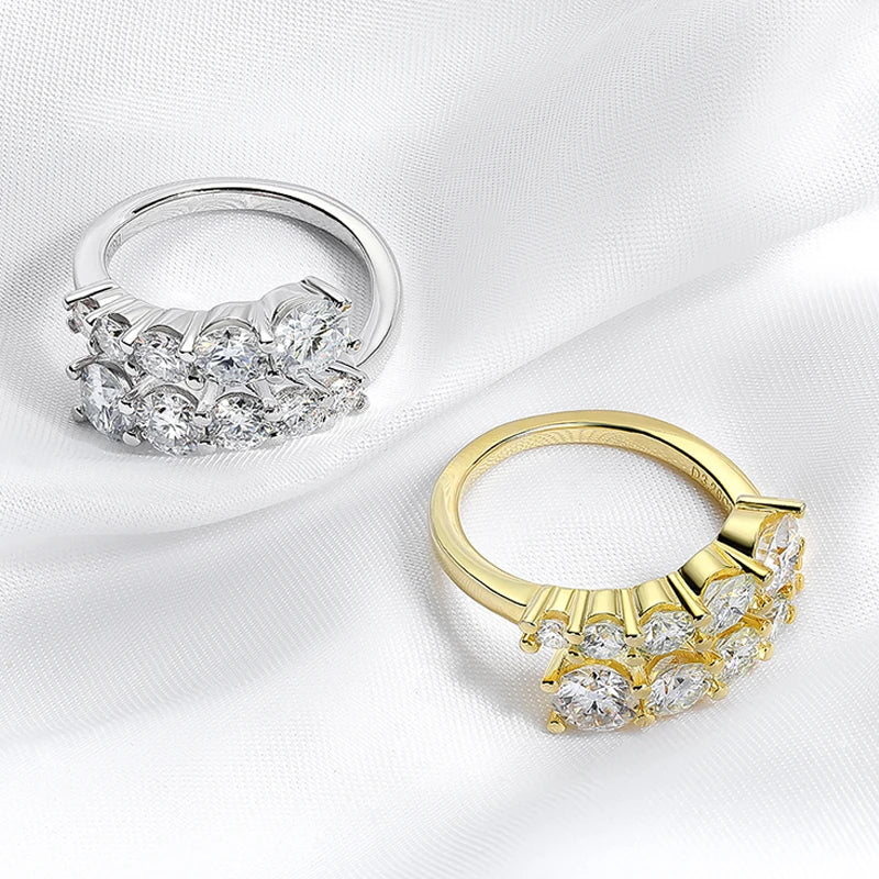 Smyoue 10 Gems Full Moissanite Rings for Women Sparkling Flawless Lab Created Diamond Wedding Band S925 Sterling Silver Jewelry