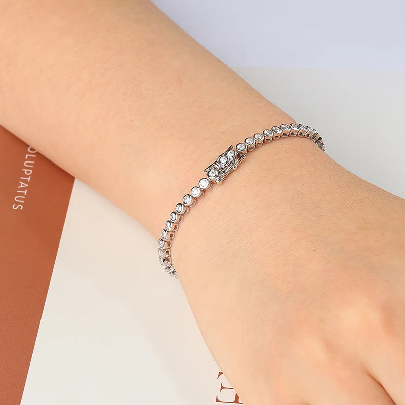 Smyoue 2-6.5mm Real Moissanite Tennis Bracelet for Women Christmas Gift Platinum Plated 100% 925 Sterling Silver Wedding Jewelry
