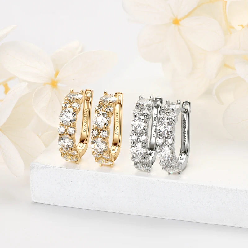 RAPRGOLD GRA Certified Moissanite U-shaped Hoop Earrings for Women S925 Sterling Silver Earring Girl's Jewelry Gifts oorbellen