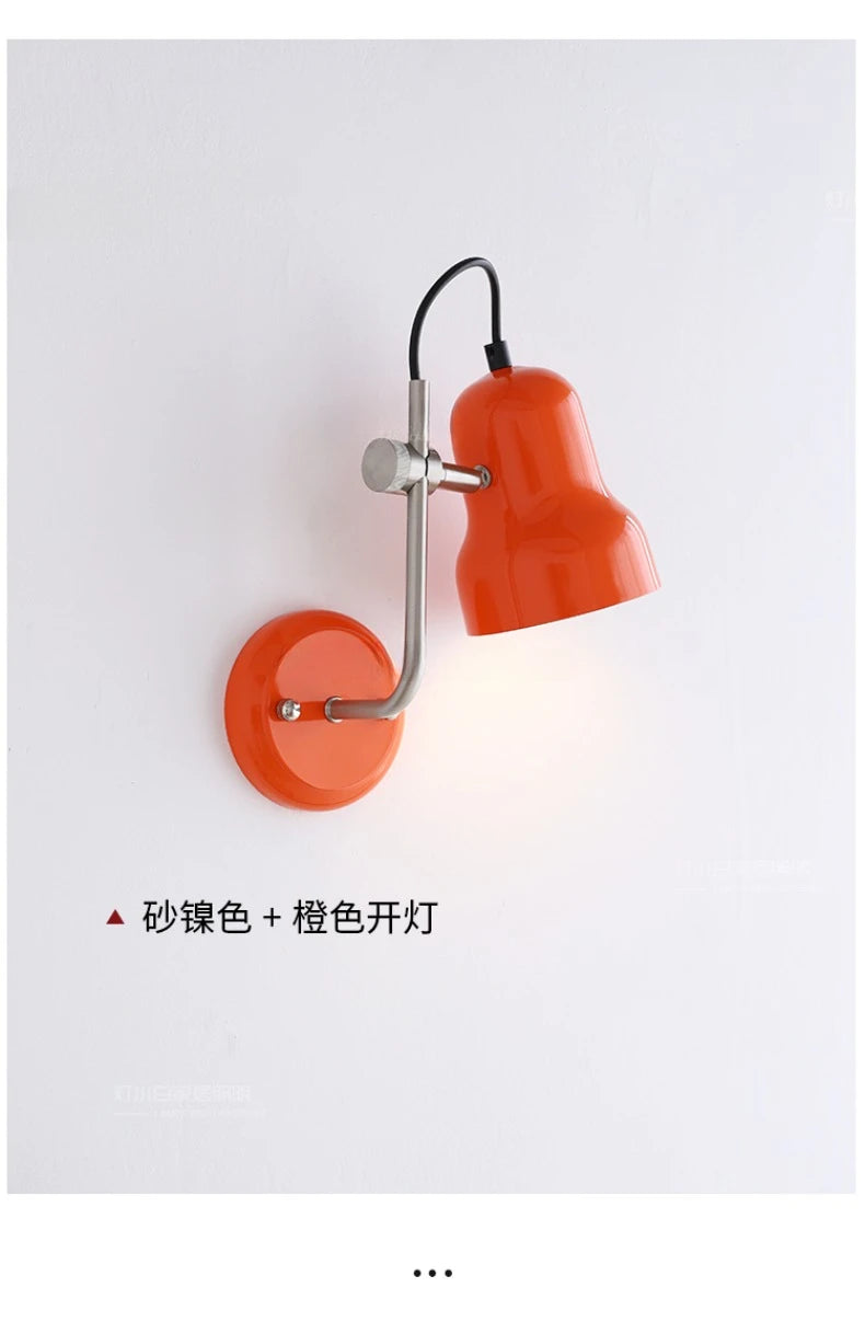 Bauhaus Vintge Medieval Red/Orange Wall Lamp LED E27 Iron Art Atmosphere Adjustable Wall Mounted Bedroom Bedside Study Reading