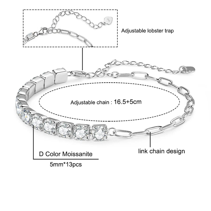 IOGOU 3mm/5mm Full Moissanite Tennis Bracelets Real 925 Sterling Silver Bracelet for Women Men Couple Sparking Fine Jewelry Gift