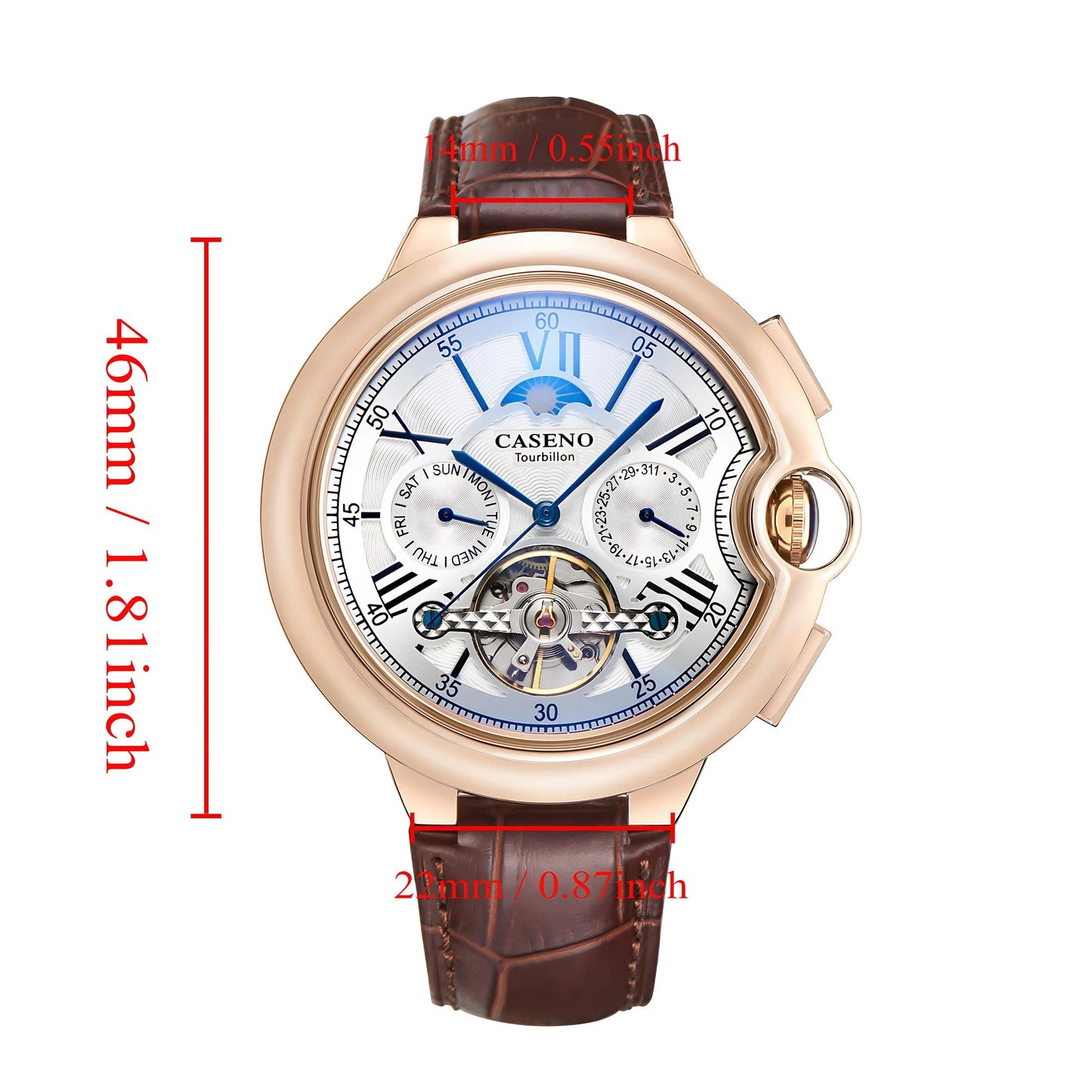 CASENO Star Roman Grand Men's Fully Automatic Watch Tourbillon Belt Mechanical Watch-831GSR