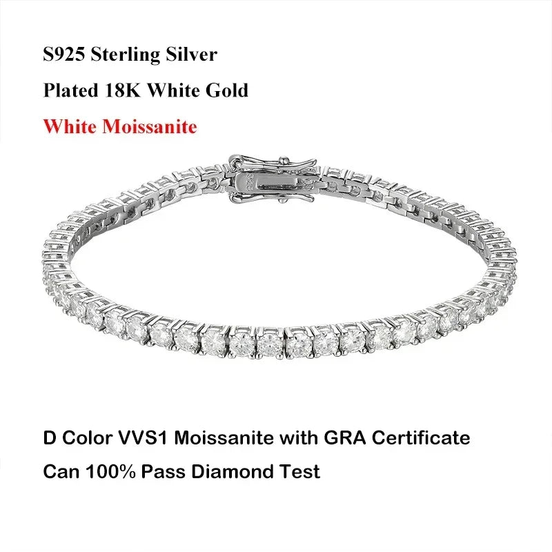 EWYA Real D Color Full 2/2.5/3/4/5/6.5mm Moissanite Tennis Bracelet For Women S925 Plated 18K Rose Gold Diamond Link Bracelets