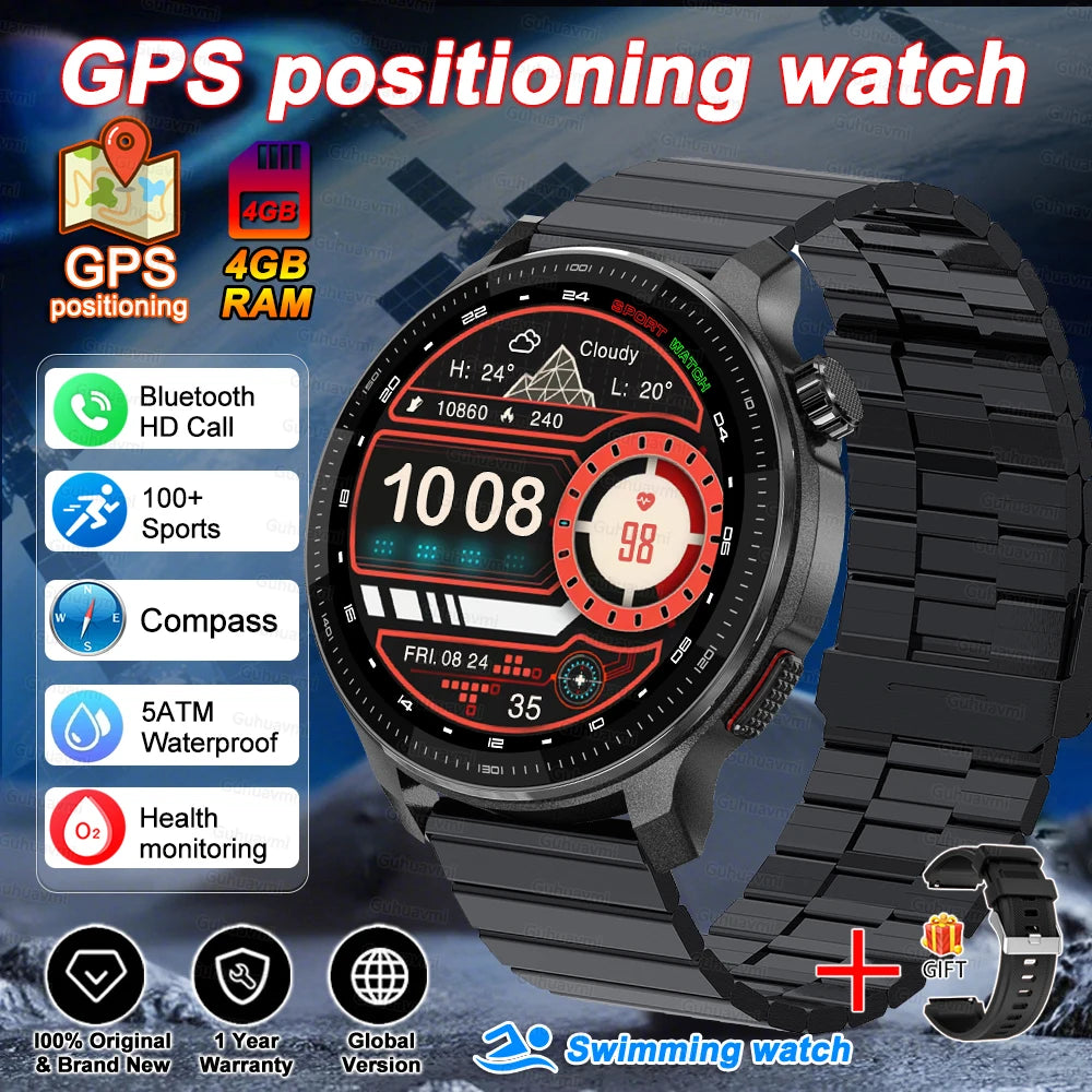 Smart watch Men4GB Memory With GPS Offline Maps Music Video Player Custom dial AMOLED display Sports Swim Waterproof Smart watch