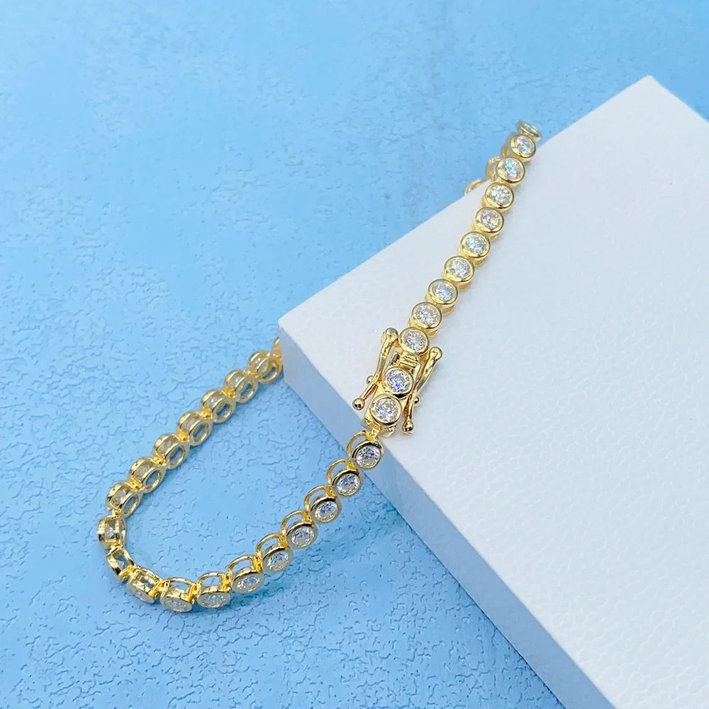 EWYA Sparkling 0.1ct 3mm Moissanite Tennis Bracelet with GRA for Women Party Fine Jewelry S925 Sterling Silver Diamond Bracelets