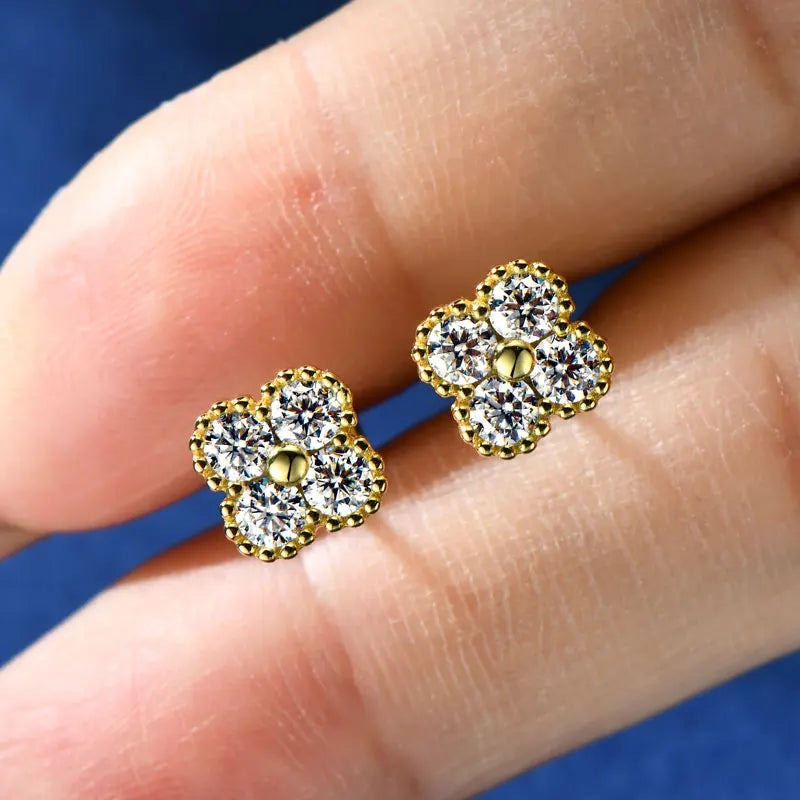 18k Gold Plated 925 Silver 3mm Moissanite Necklace Earrings Bracelet Sets 3 In 1 Clover Flower Charm Jewelry Set for Women Gift