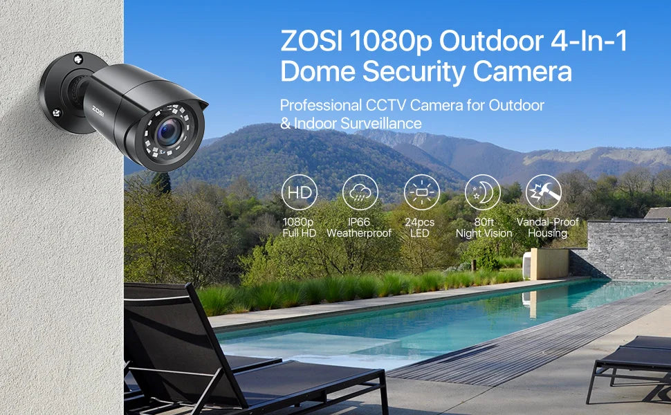 ZOSI 4 Stück/Los 1080p HD-TVI CCTV Überwachungskamera, 24m Nachtsicht, wetterfestes Outdoor Überwachungskamera-Set