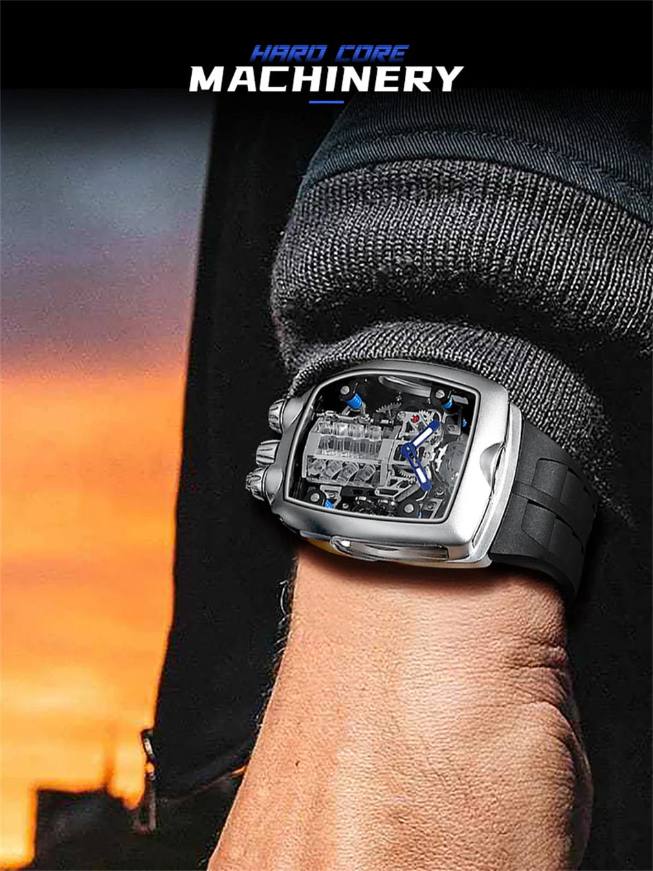 PINDU DESIGN Mens Watches Top Brand Luxury Automatic Watch Engine 16 Cylinder Skeleton Men Mechanical Watch Japan NH05A Watch